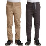Mavimoure Unisex Çocuk Rahat Kalıp Ribana Bel Canvas Keten Okul Pantolonu 2 Adet - Füme - Bej - 14 - 15 Yaş