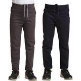 Mavimoure Unisex Çocuk Rahat Kalıp Ribana Bel Canvas Keten Okul Pantolonu 2 Adet - Füme - Siyah - 9 - 10 Yaş