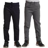 Mavimoure Unisex Çocuk Rahat Kalıp Ribana Bel Canvas Keten Okul Pantolonu 2 Adet - Gri - Siyah - 12 - 13 Yaş