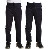 Mavimoure Unisex Çocuk Rahat Kalıp Ribana Bel Canvas Keten Okul Pantolonu 2 Adet - Lacivert - Siyah - 8 - 9 Yaş