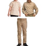 Mavimoure Unisex Çocuk Ribana Bel Keten Okul Pantolonu + Polo Yaka Kısa ve Uzun Kol T-Shirt - Bej - Bej - 10 Yaş