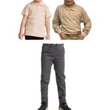 Mavimoure Unisex Çocuk Ribana Bel Keten Okul Pantolonu + Polo Yaka Kısa ve Uzun Kol T-Shirt - Bej - Gri - 11 Yaş