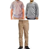 Mavimoure Unisex Çocuk Ribana Bel Keten Okul Pantolonu + Polo Yaka Kısa ve Uzun Kol T-Shirt - Bej - Gri - 15 Yaş