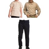 Mavimoure Unisex Çocuk Ribana Bel Keten Okul Pantolonu + Polo Yaka Kısa ve Uzun Kol T-Shirt - Bej - Siyah - 6 Yaş