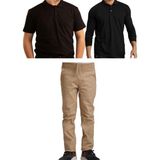 Mavimoure Unisex Çocuk Ribana Bel Keten Okul Pantolonu + Polo Yaka Kısa ve Uzun Kol T-Shirt - Bej - Siyah - 8 Yaş