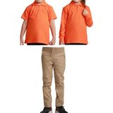 Mavimoure Unisex Çocuk Ribana Bel Keten Okul Pantolonu + Polo Yaka Kısa ve Uzun Kol T-Shirt - Bej - Turuncu - 10 Yaş