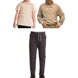 Mavimoure Unisex Çocuk Ribana Bel Keten Okul Pantolonu + Polo Yaka Kısa ve Uzun Kol T-Shirt - Füme - Bej - 11 Yaş