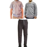 Mavimoure Unisex Çocuk Ribana Bel Keten Okul Pantolonu + Polo Yaka Kısa ve Uzun Kol T-Shirt - Füme - Gri - 15 Yaş