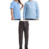 Mavimoure Unisex Çocuk Ribana Bel Keten Okul Pantolonu + Polo Yaka Kısa ve Uzun Kol T-Shirt - Füme - Mavi - 13 Yaş