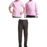 Mavimoure Unisex Çocuk Ribana Bel Keten Okul Pantolonu + Polo Yaka Kısa ve Uzun Kol T-Shirt - Füme - Pembe - 11 Yaş
