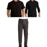 Mavimoure Unisex Çocuk Ribana Bel Keten Okul Pantolonu + Polo Yaka Kısa ve Uzun Kol T-Shirt - Füme - Siyah - 14 Yaş