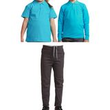 Mavimoure Unisex Çocuk Ribana Bel Keten Okul Pantolonu + Polo Yaka Kısa ve Uzun Kol T-Shirt - Füme - Turkuaz - 8 Yaş