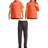 Mavimoure Unisex Çocuk Ribana Bel Keten Okul Pantolonu + Polo Yaka Kısa ve Uzun Kol T-Shirt - Füme - Turuncu - 8 Yaş