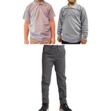 Mavimoure Unisex Çocuk Ribana Bel Keten Okul Pantolonu + Polo Yaka Kısa ve Uzun Kol T-Shirt - Gri - Gri - 10 Yaş