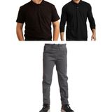 Mavimoure Unisex Çocuk Ribana Bel Keten Okul Pantolonu + Polo Yaka Kısa ve Uzun Kol T-Shirt - Gri - Siyah - 11 Yaş