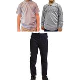 Mavimoure Unisex Çocuk Ribana Bel Keten Okul Pantolonu + Polo Yaka Kısa ve Uzun Kol T-Shirt - Gri - Siyah - 6 Yaş