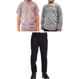 Mavimoure Unisex Çocuk Ribana Bel Keten Okul Pantolonu + Polo Yaka Kısa ve Uzun Kol T-Shirt - Lacivert - Gri - 15 Yaş