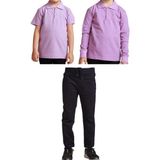 Mavimoure Unisex Çocuk Ribana Bel Keten Okul Pantolonu + Polo Yaka Kısa ve Uzun Kol T-Shirt - Lacivert - Lila - 9 Yaş