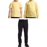 Mavimoure Unisex Çocuk Ribana Bel Keten Okul Pantolonu + Polo Yaka Kısa ve Uzun Kol T-Shirt - Lacivert - Sarı - 15 Yaş
