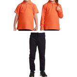 Mavimoure Unisex Çocuk Ribana Bel Keten Okul Pantolonu + Polo Yaka Kısa ve Uzun Kol T-Shirt - Lacivert - Turuncu - 7 Yaş