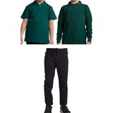 Mavimoure Unisex Çocuk Ribana Bel Keten Okul Pantolonu + Polo Yaka Kısa ve Uzun Kol T-Shirt - Lacivert - Yeşil - 8 Yaş