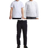 Mavimoure Unisex Çocuk Ribana Bel Keten Okul Pantolonu + Polo Yaka Kısa ve Uzun Kol T-Shirt - Siyah - Beyaz - 10 Yaş