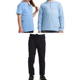 Mavimoure Unisex Çocuk Ribana Bel Keten Okul Pantolonu + Polo Yaka Kısa ve Uzun Kol T-Shirt - Siyah - Mavi - 6 Yaş