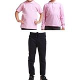 Mavimoure Unisex Çocuk Ribana Bel Keten Okul Pantolonu + Polo Yaka Kısa ve Uzun Kol T-Shirt - Siyah - Pembe - 6 Yaş