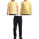 Mavimoure Unisex Çocuk Ribana Bel Keten Okul Pantolonu + Polo Yaka Kısa ve Uzun Kol T-Shirt - Siyah - Sarı - 11 Yaş