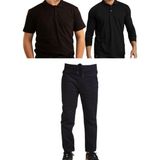Mavimoure Unisex Çocuk Ribana Bel Keten Okul Pantolonu + Polo Yaka Kısa ve Uzun Kol T-Shirt - Siyah - Siyah - 14 Yaş