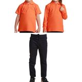 Mavimoure Unisex Çocuk Ribana Bel Keten Okul Pantolonu + Polo Yaka Kısa ve Uzun Kol T-Shirt - Siyah - Turuncu - 10 Yaş