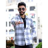 Mavisima Erkek Giyimi Erkek Oduncu Gömlek Beyaz Gri Düğmeli Uzun Kol Trend Slim Fit Ekose Desenli