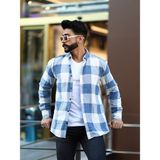 Mavisima Erkek Giyimi Oduncu Gömlek Erkek Mavi Beyaz Düğmeli Slim Fit Trend Uzun Kol Ekose Desenli - XL