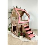 Mavitrend Ahsap Buyuk Kedi Evi Xxl Acik Terasli Model 5 Kg Ustu Kediler Icin Kahve- Pembe Renk