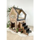 Mavitrend Ahsap Buyuk Kedi Evi Xxl Acik Terasli Model 5 Kg Ustu Kediler Icin Kahve- Siyah Renk