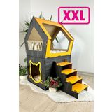 Mavitrend Ahsap Buyuk Kedi Evi Xxl Acik Terasli Model 5 Kg Ustu Kediler Icin Sari- Siyah Renk