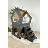 Mavitrend Ahsap Buyuk Kedi Evi Xxl Acik Terasli Model 5 Kg Ustu Kediler Icin Siyah Renk