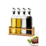 Mavitrend Cam Zeytinyağı Ve Sirke Şişesi Seti Doğa Ahşap Tutucu 250ml Sızdırmaz Kapaklı Sos Yağdanlık Set Standlı 4'lü Set Şeffaf