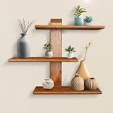 Mavitrend Dekoratif Ahşap 3 Raflı Duvar Rafı Kitaplık Çiçeklik Biblo Baharatlık Rafı 60x48x18 Cm Meşe