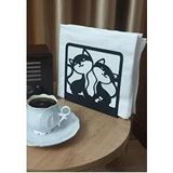 Mavitrend Kedi Desenli Peçetelik Sofra Mutfak Peçetelik Siyah