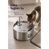 MAVLET 3.2L Paslanmaz Çelik Otomatik Kedi Su Pınarı - Büyük Kapasiteli Su Kabı, 6 Yedek Filtreli USB Kablolu