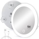 Mavoro LED Işıklı ve 3 Güçlü Vantuzlu 10X Büyüteç Aynası. Kompakt, Işıklı Makyaj Aynası (USB Şarj Edilebilir Dahili Pil)