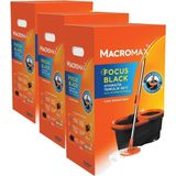 Max Focus Black Otomatik Temizlik Seti, Pedalsız Döner Sıkmalı 360 Başlıklı Mikrofiber Paspas (3 Paketi) - Standart