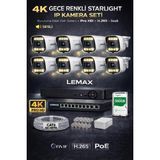 Maxcam 8 Kameralı 4K 1440P Full Hd Sesli Poe Ip Kamera Sistemi – Gece Renkli Ultra Hd Güvenlik Seti
