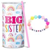 Maxcheck 2 Adet Big Sister Hediye 340 ml Pembe Büyük Kız Kardeş Kupası Paslanmaz Çelik Kupa Vakum Yalıtımlı Bardak Sızdırmaz Kapaklı ve Saman Büyük Kız Kardeş Bilezik Büyük Kız Kardeş Duyuru Takı