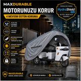 MaxDurable Motolux FX55 2 Tekerlekli Kabinli Motosiklet Brandası Su Geçirmez 4 Mevsim Boya Dostu Motor Brandası + Taşıma Çantalı 3kkbpo - Gri