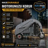 MaxDurable Volta Apt4 3 Teker Kasalı Motosiklet Brandası Su Geçirmez 4 Mevsim Boya Dostu Motor Brandası + Taşıma Çantalı 3kksan - Gri