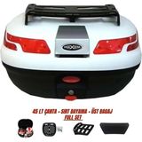 Maxem Motosiklet Arka Çanta 45 Litre Sırt Dayama ve Üst Tabla Full Set Beyaz - Standart