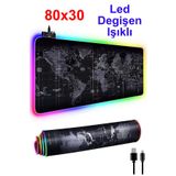Maxgo 3126 Dünya Desenli Rgb Mouse Pad Led Değişen Ledli Gaming Mousepad 80x30 Işıklı Su Geçirmez