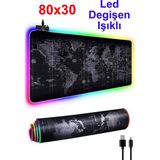 Maxgo 3126 Rgb Oyuncu Mousepad Rgb Gaming Oyuncu Mouse Pad Kaymaz Taban 80 x 30 Dünya Desenli - Siyah